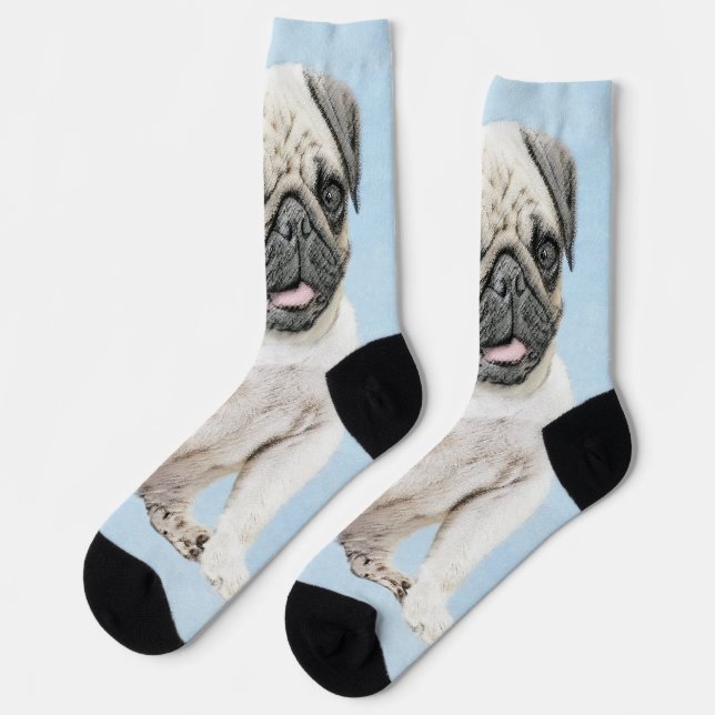 Calcetines Pintura de pug - Arte de perro original lindo (Izquierda)