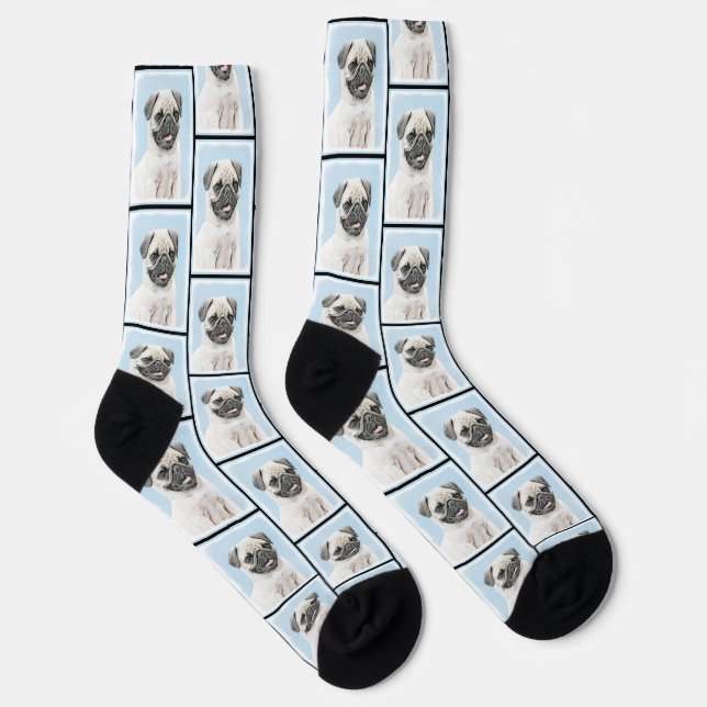 Calcetines Pintura de pug Fawn Plata Cute Original Mascota Pe (Derecha)