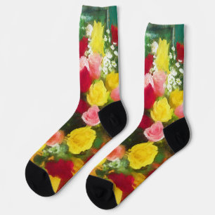 Calcetines Pintura de ramo de rosas - Arte floral original li