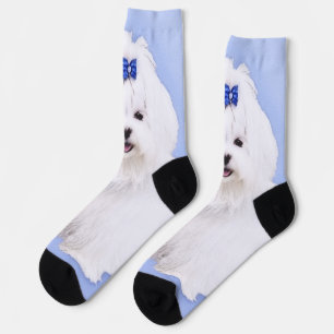 Calcetines Pintura maltesa - Arte de perro original muy lindo