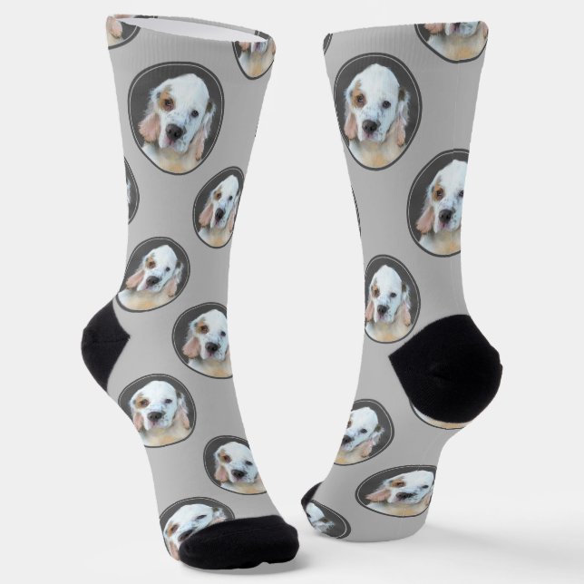Calcetines Pintura Original de Cachorro Clumber Spaniel Arte  (Angular)