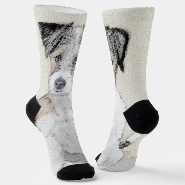 Calcetines Pintura Rusell Terrier - Arte Perro Original (Angular)