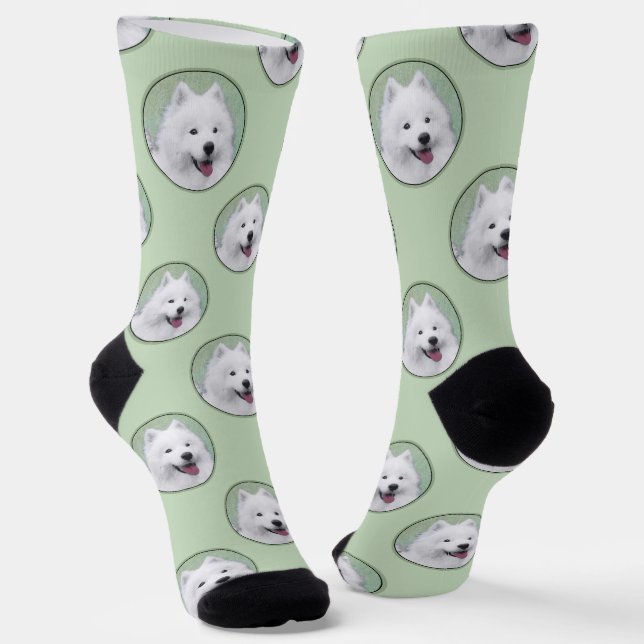 Calcetines Pintura Samoyed Blanco Cute Original Mascota Perro (Angular)