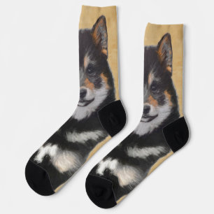 Calcetines Pintura Shiba Inu (Negro y Tan) - Arte de perro