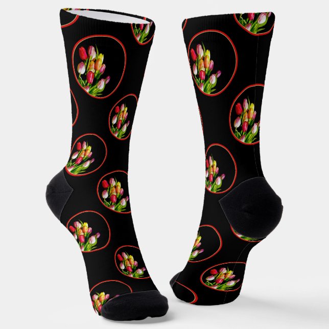Calcetines Pintura Tulip Bouquet Original Jardín Flor Art (Angular)