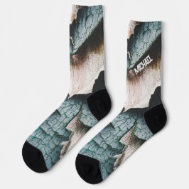 Calcetines Pintura verde azul antiguo rústico madera Nombre p