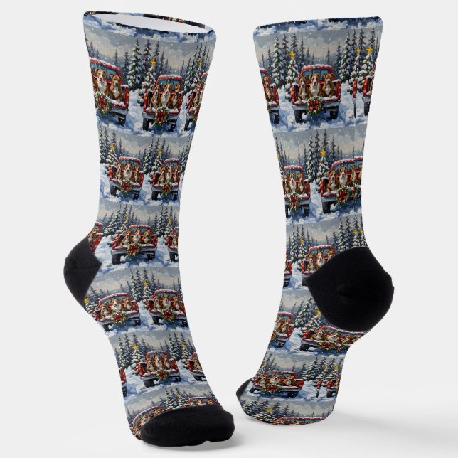Calcetines Pitbull Camión Rojo de Navidad Fiesta (Angular)