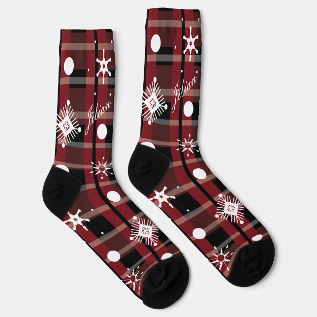 Calcetines Placas de copos de nieve de Navidad con nombre en  (Derecha)