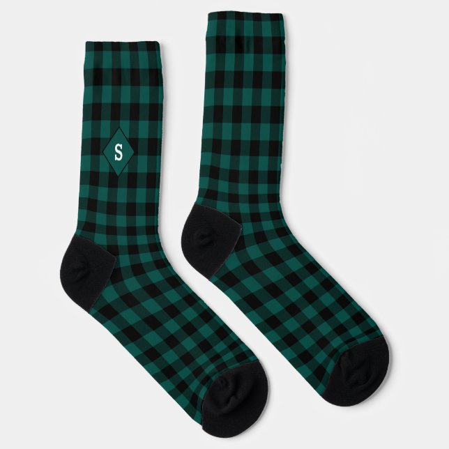 Calcetines Plaid Green & White Initial Monogram Socks (Derecha)