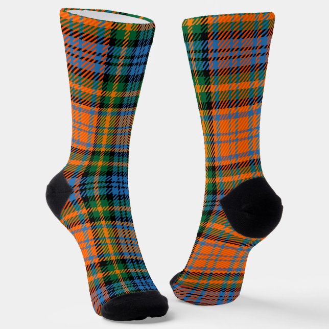 Calcetines Plaid Orange Green Check Rustic Bright Tartan (Angular)