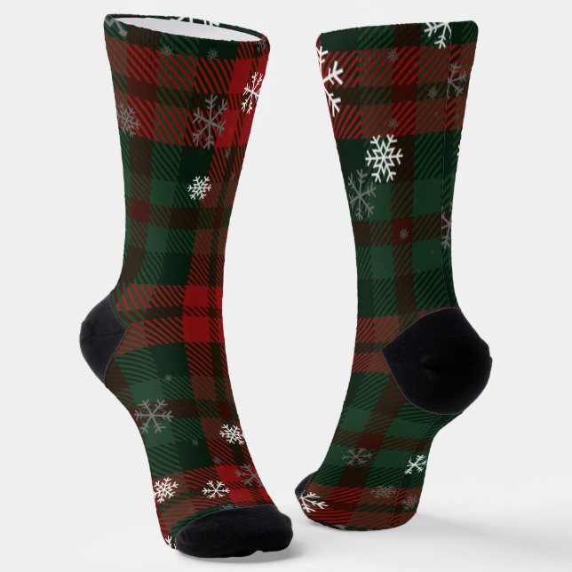 Calcetines Plaid Snowflakes Rustic Winter Christmas Tartan (Angular)