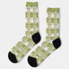 Calcetines Plaid verde y blanco, texto en pie