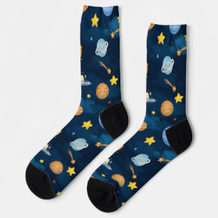 Calcetines Planetas Azules del Espacio Exterior Patrón Contin