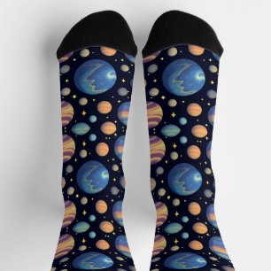 Calcetines Planetas Coloridos y Estrellas en el Espacio Exter