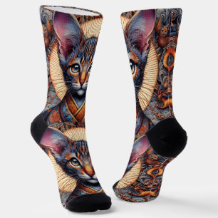 Calcetines Planificador felino de fantasía ornamentado mítico