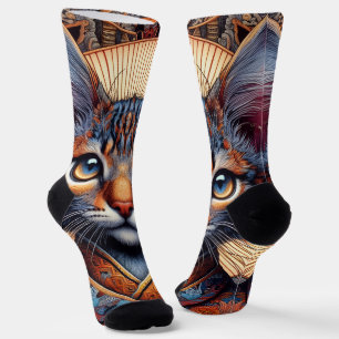 Calcetines Planificador felino de fantasía ornamentado mítico