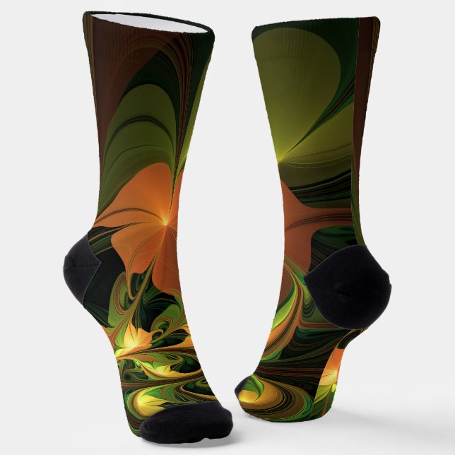 Calcetines Planta de fantasía Resumen Fractal Verde Rust Brow (Angular)