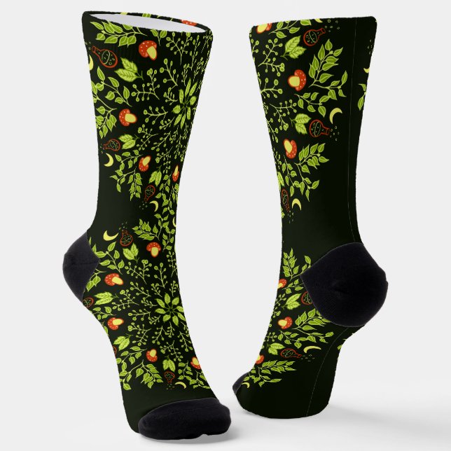 Calcetines Plantas de setas de poción de bruja verde naturale (Angular)