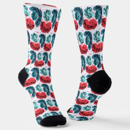 Calcetines Plantas Resumen Rojo Y Azul