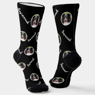 Calcetines Plantilla redonda de foto personalizada con nombre