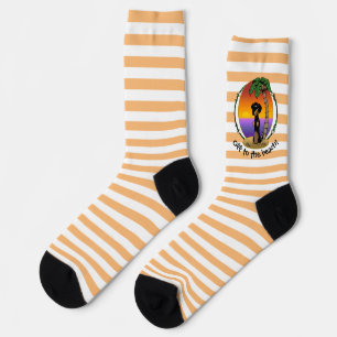 Calcetines Playa Cute Tropical Island Dachshund (negro y tost