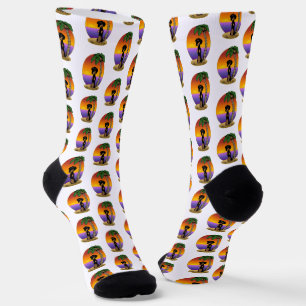 Calcetines Playa Cute Tropical Island Dachshund (negro y tost