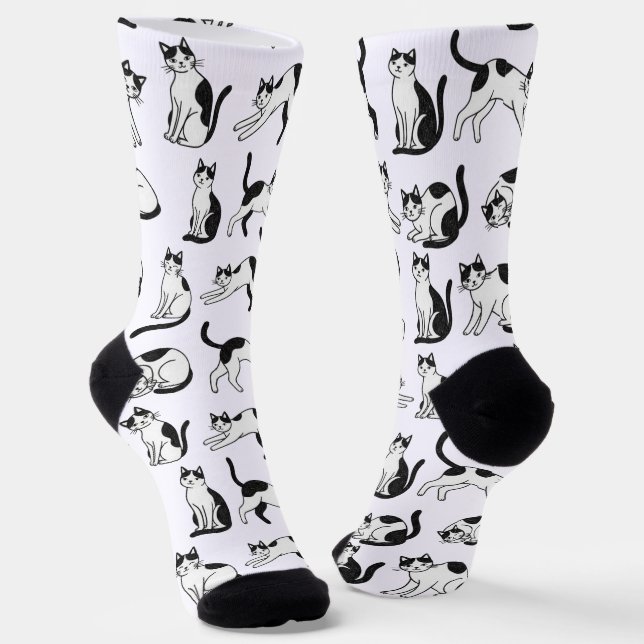 Calcetines Playful Black and White Tuxedo Cat Pattern Socks (Angular)