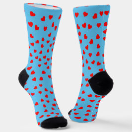 Calcetines Playful Red Hearts Sky Blue