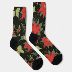 Calcetines Poinsettias de vacaciones y festivo Holly