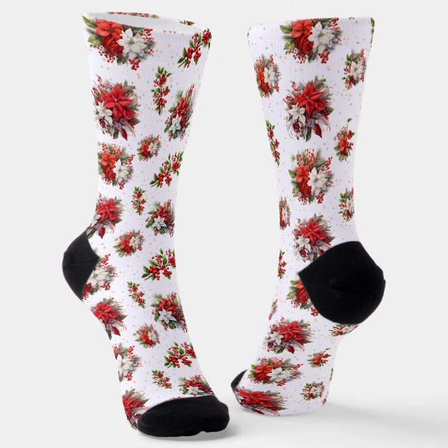 Calcetines Poinsettias Vintage Y Navidades Holly White (Angular)
