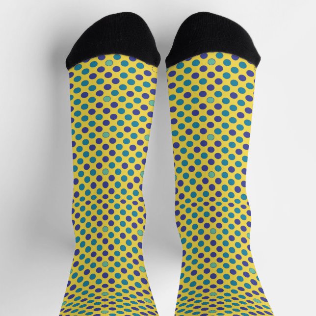 Calcetines Polka azul vintage y púrpura sobre amarillo (Arriba)