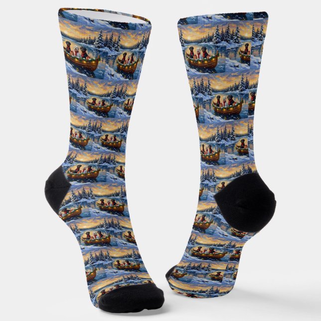 Calcetines Portuguese Water Dog Christmas Boat Holiday (Angular)