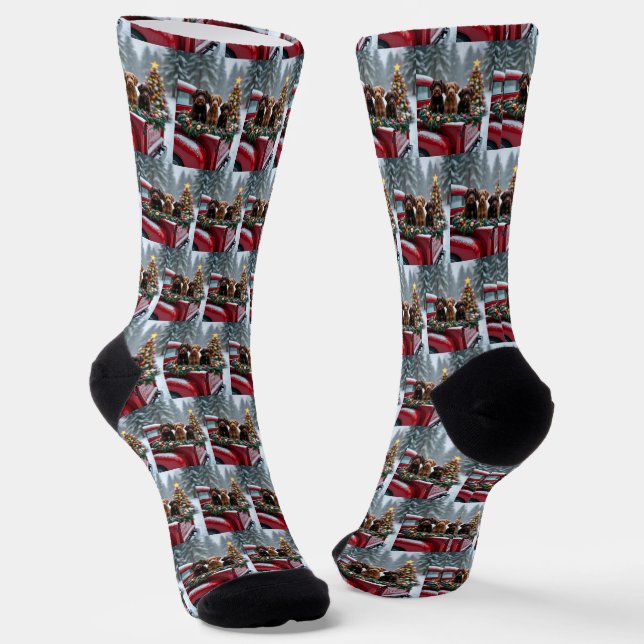Calcetines Portuguese Water Dog Christmas Red Truck Holiday (Angular)