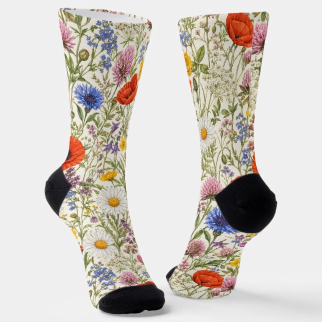 Calcetines Praderas de flores silvestres delicadas en flor (Angular)