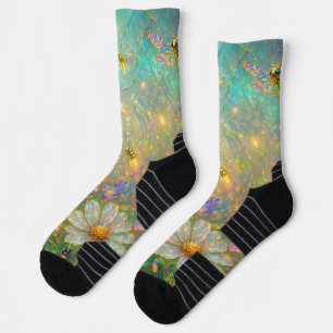 Calcetines Prado de flores silvestres con libélulas brillante