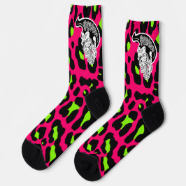 Calcetines Psycho Skull Hot Pink Leopard Print