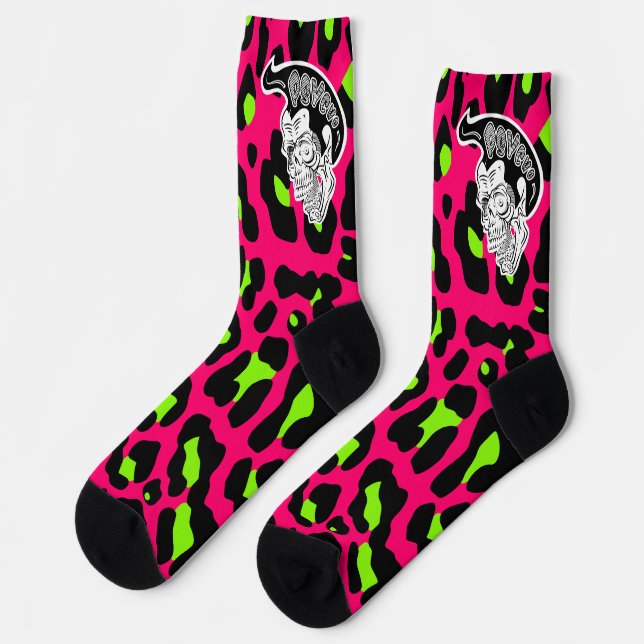 Calcetines Psycho Skull Hot Pink Leopard Print (Izquierda)