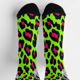 Calcetines Psycho Skull Lime Leopard Print