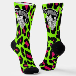 Calcetines Psycho Skull Lime Leopard Print