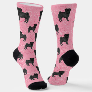 Calcetines Pug negro de dibujos animados frega patrón de cora