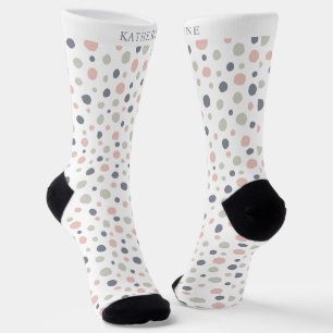 Calcetines Punto de lunares pastel blanco rosa verde personal
