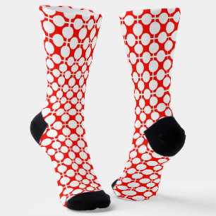 Calcetines punto de polka rojo y blanco y patrón de comprobac