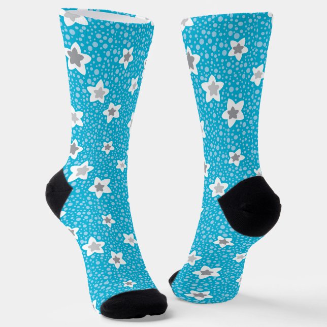 Calcetines Punto polka azul celestial retro con estrellas (Angular)