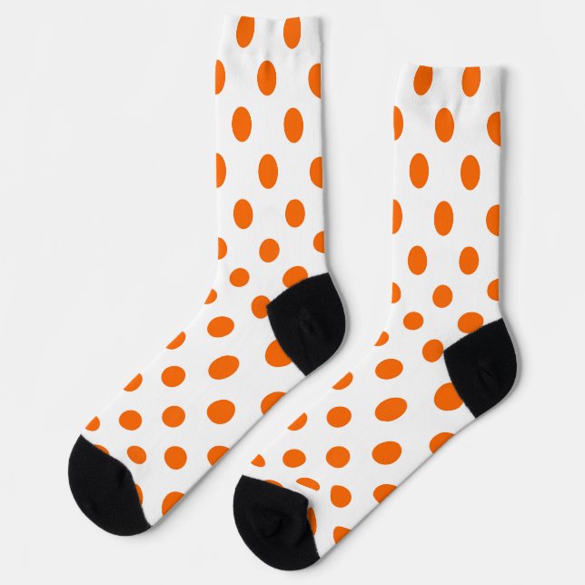 Calcetines Puntos Polka Naranja de fondo blanco (Izquierda)