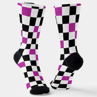 Calcetines Purple Black White Checkered Pattern Design 