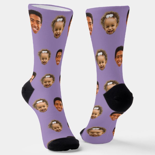 Calcetines Purple Funny Personalizado 2 Face Photo Mom (Angular)