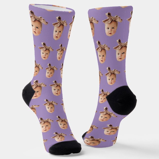 Calcetines Purple Funny Personalizado Hija Face (Angular)