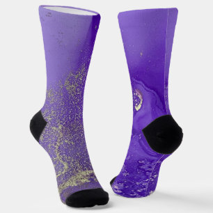 Calcetines Púrpura y Oro Arte Líquido de Tinta Alcohólica Loc