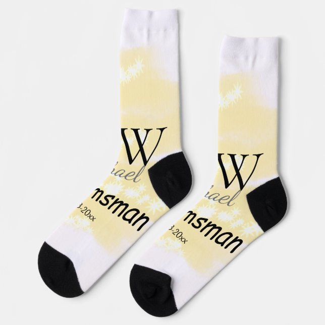 Calcetines Purpurina amarillo añade tu nombre groomsmens rega (Izquierda)