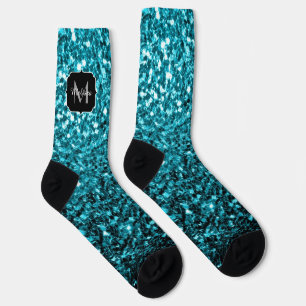 Calcetines Purpurina azul turquesa azul Aqua chispas Monogram